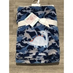 Baby Gear Boy Blue DINOSAUR Dino Baby Blanket Fleece Navy Gray 30x40 Plush New